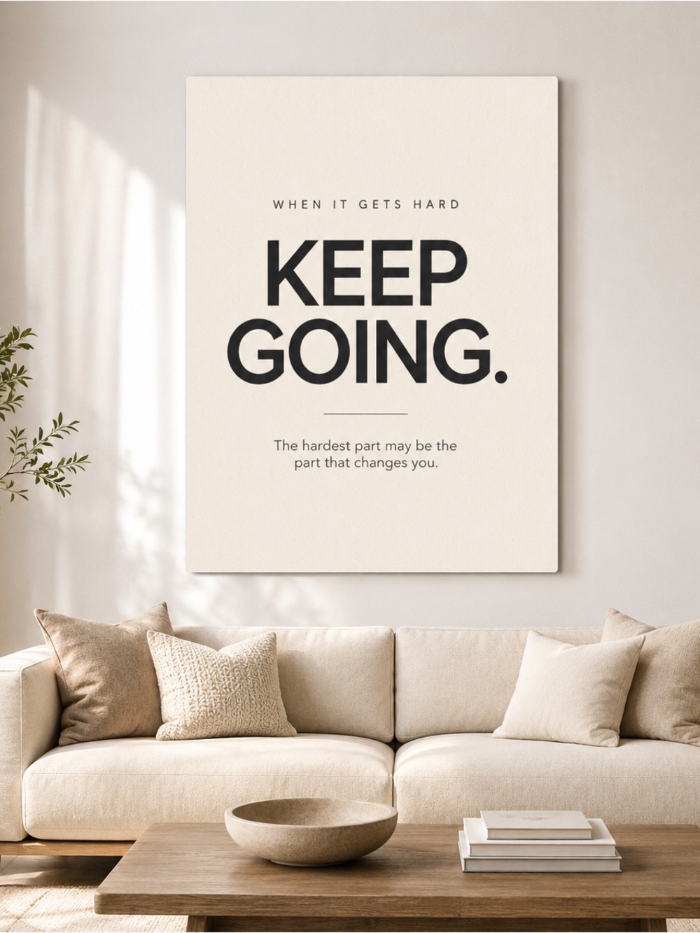 Keep Going Motivational Metal Wall Art Print - Cream & Black
